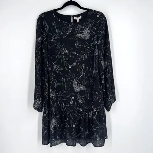 Lila Rose Women's Floral Print Ruffle Hem Overall Dress Black White Size 4 NWT