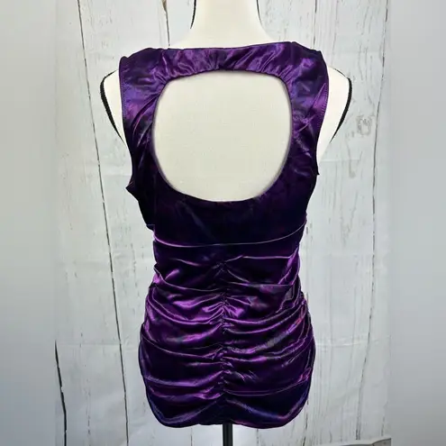 Studio Y Satin Purple Floral Ruched Bra Padded Top Sleeveless
