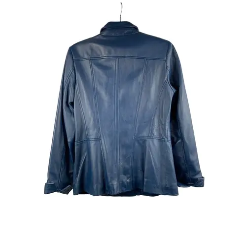 D&Co. Womens Genuine Leather Jacket XS Blue Zip