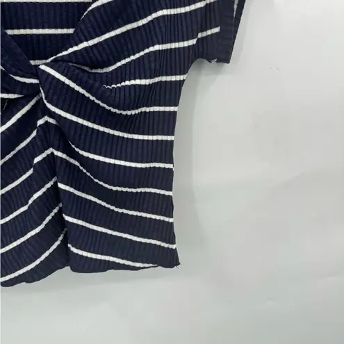 ALC Frank A.L.C Striped Preppy Cropped Twist Front Women Small Short Sleeve Ribbed Top