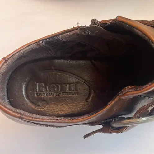 Born Nova Brown Burnished Leather Booties Straps Buckle Heel Western Women’s 7M Size 7