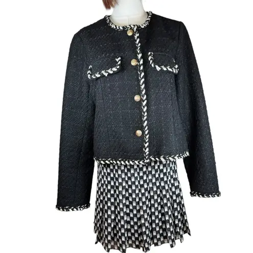 Reiss Black & White Vivi Flippy Pleated Mini Skirt | Geometric Print | Size 8