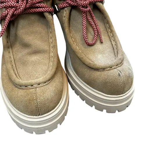 Pilcro Anthropologie Suede Leather Lace Up Boots Lug Sole Platform Tan Size 9.5