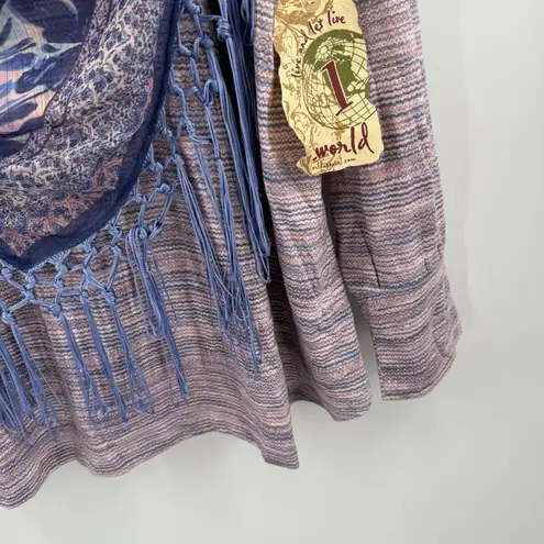 One World Shirt SZ 3X Attached Fringe Scarf Plus Curvy Boho Artsy Lagenlook NWT