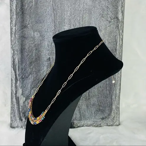 Anna & Ava Multicolor Crystal Fashion Curved Bar Necklace Gold NWT