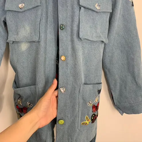 Meghan Fabulous Boheme Butterfly Bomb Jacket Denim Womens Small Blue