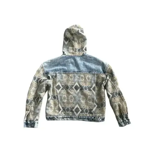 WOMEN'S AZTEC PRINT Acid Wash DEMIM JACKET w/HOOD woman's small‎ Blue