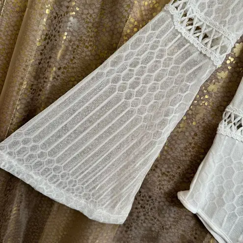 Eilly Bazar White Plunging Neck Lace Trim Tied Backless Bodysuit XS NWT