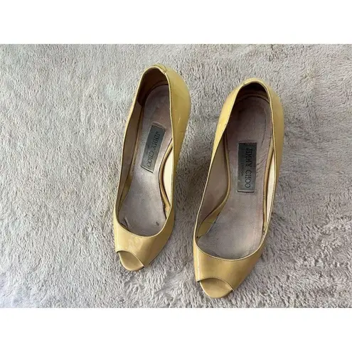 Jimmy Choo Women's Peep Toe Heels Size 7.5 Beige/yellow Formal Shoes