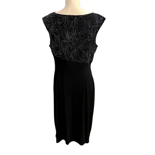 Connected Apparel Embellished Faux Wrap Dress Women 12 Black Sleeveless Cocktail