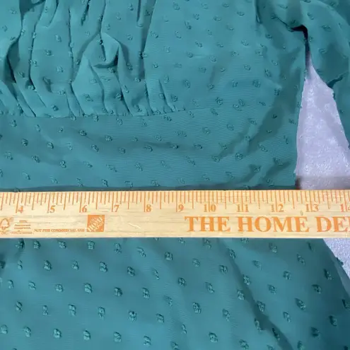 Swiss Dot Mini Babydoll Dress XS Square Neck A line Long Slv Green Flirty Cottag