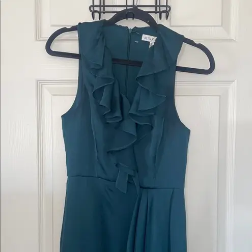 Shona joy Luxe Plunging Frill Maxi Dress In Emerald Green Size 4