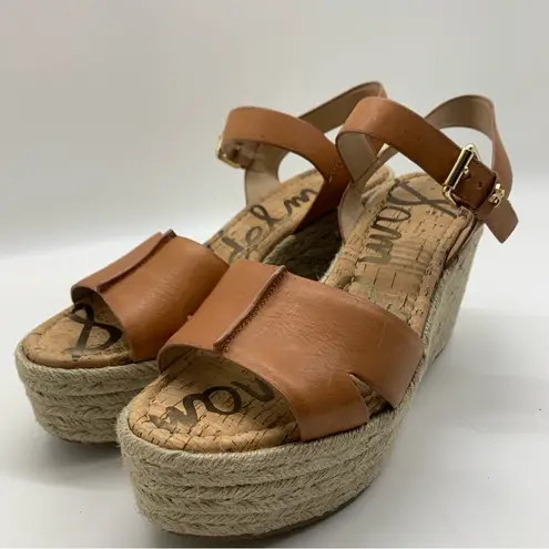 Sam Edelman  Maura Leather Espadrille Platform Brown Wedge Sandal Size 10 M