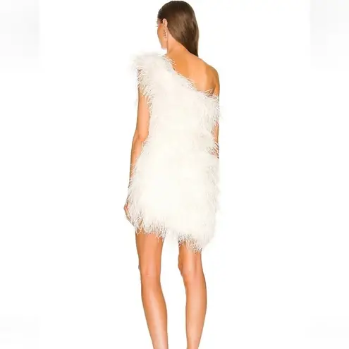 The Bar  Andre Dress in Blanc White Size 2 Feathers One Shoulder Mini