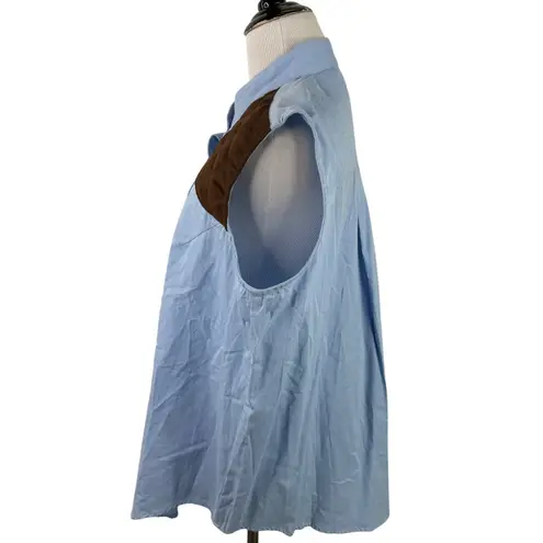 King Ranch Sleeveless Denim Hunting Shooting Suede Patch Women's NWT Shirt XL Blue