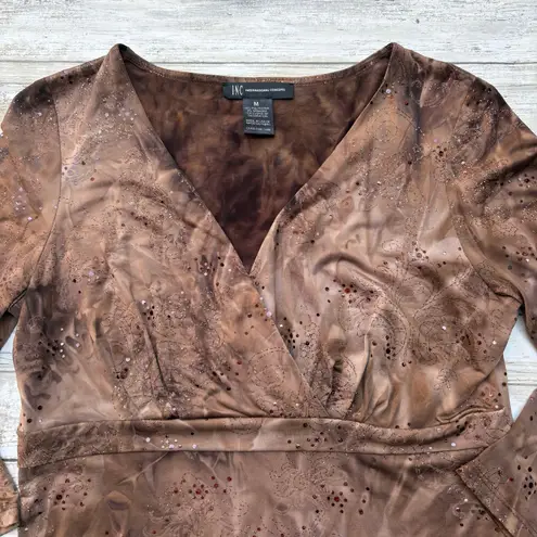VTG INC Top Med Brown Sequins V Neck Empire Waist Whimsigoth FairyGrunge Stretch