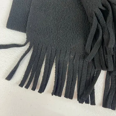 NY women's solid black tassel fringe fleece soft warm winter scarf fashion gear