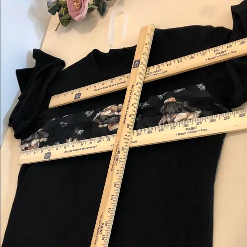 Women Size Large Black Floral Long Sleeve Top Pullover Round Neck Wimsigoth