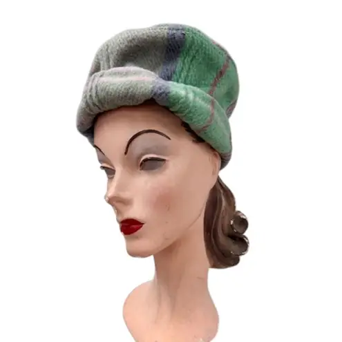 Handmade VTG 80s Wool Plaid Beret Pastel Cottagecore Preppy Cozy Retro Hat