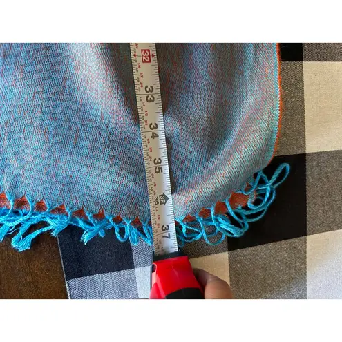 Orange and Turquoise Paisley Patterned Scarf with Fringe