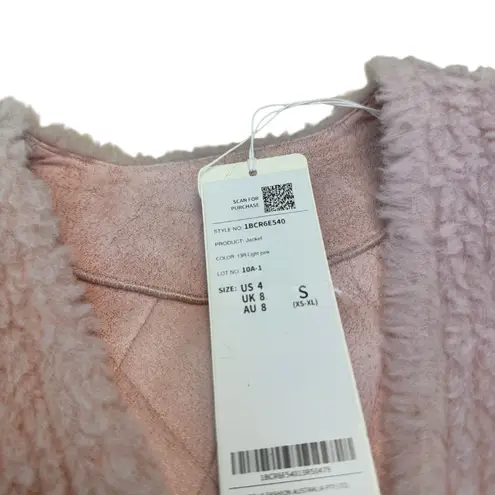 Goelia NWT RARE Pink Faux Fur Cropped Jacket Crystal Button Teddy Coat Small Size 4