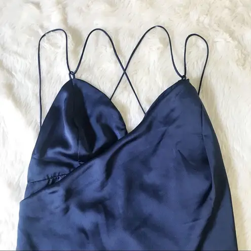 The Jetset Diaries THE JETSET DIARIES Navy Mini Satin Slip Dress Open Back Spaghetti Strap Medium