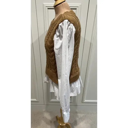 Anthropologie By  Sweater Vest & Blouse Layered Top Preppy Honey White University