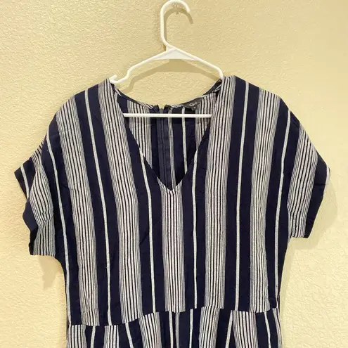 Rails Angela Mediterranean Stripe Jumpsuit Navy Blue Linen V-Neck Size Medium