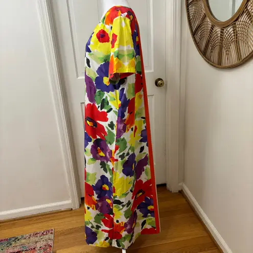 Frances Valentine Floral Print Maxi Resort White Lotus Dress Lg Colorful Cruise