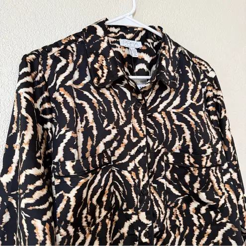 Sofia by Sofia Vergara Black and Tan Zebra Print Button Down Shirt Size XL