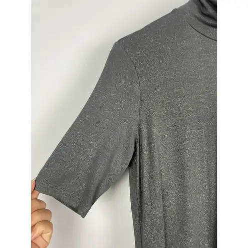 Lauren Ralph Lauren Gunmetal Gray Metallic Short Sleeve Turtleneck Shirt Size M Size M