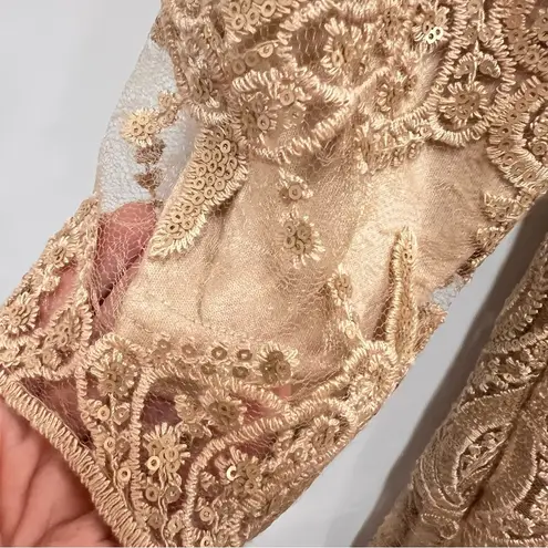 TFNC Paris Dress gold sequin sheer fully lined party mini dress size size 10