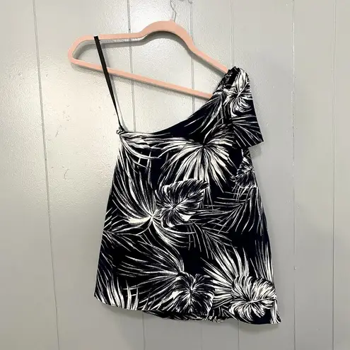 Shoshanna Carmona Navy Leaf Jacqueline Silk One Shoulder Tropical Top XS