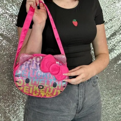 Sanrio Hello Kitty 2012 Pink Sequin Satin Face Bag Purse