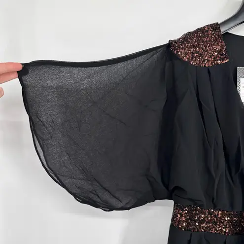 City Chic Black Bronze Sequin Demi Maxi Dress size XS/14 Elbow Flutter Sleeves