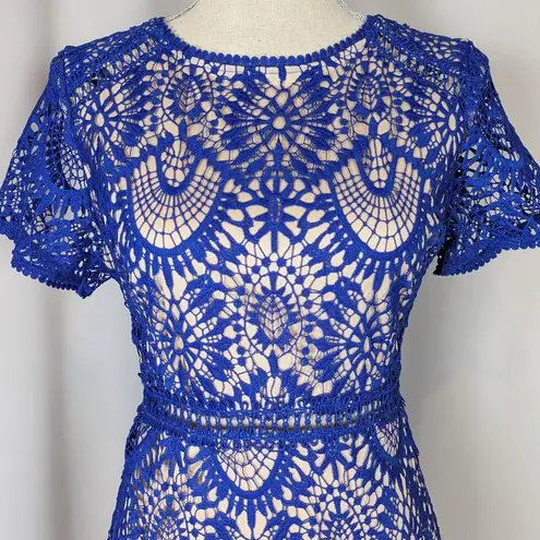 Hidden Label Short Sleeve Lace Shift Dress Blue Size M Size M