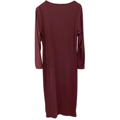 Cider Solid Square Neck Long Sleeve Ribbed Midi Dress in Wine Size XL