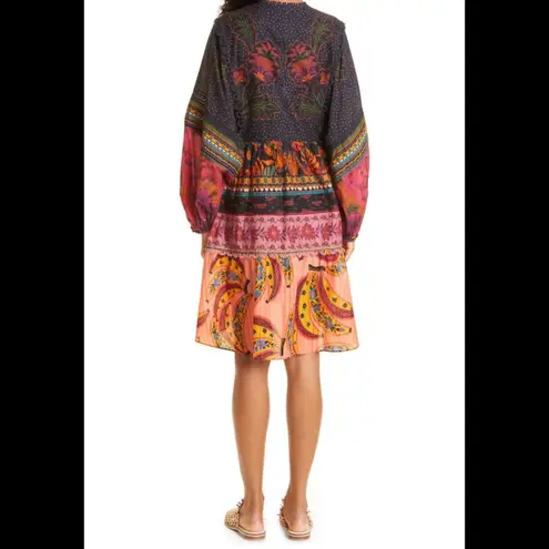 Farm Rio Mix Patchwork Long-sleeve Minidress