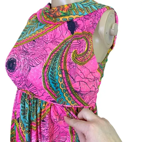 Vintage 60s Hawaiian Dress Womens Size XS Pink Empire Waist Polynesian Viva Tiki