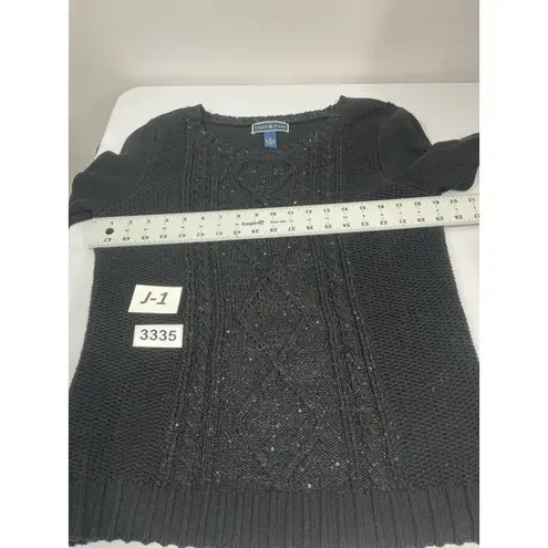 Karen Scott Womans Medium Black Sequin Long Sleeve Pull Over Sweater Crew Neck