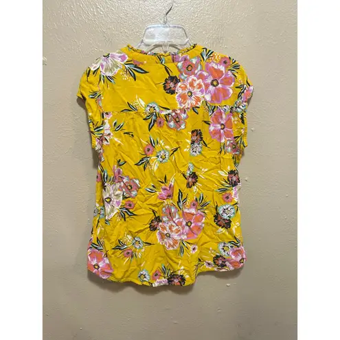 DR2 Yellow Floral Print Blouse Top Women's Size M Summer Sleeveless Size M