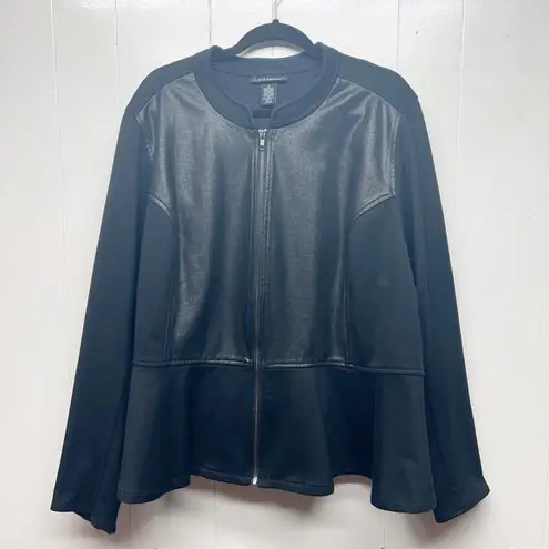 Lane Bryant  Faux Leather Black Women's Jacket Size 28 Full Zip Ruffle Hem