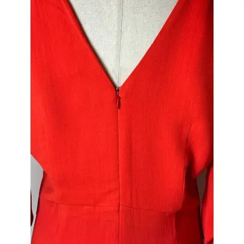 Nicholas Dress Women 10 Red V Neck Gathered Sleeve Fit And Flare Midi