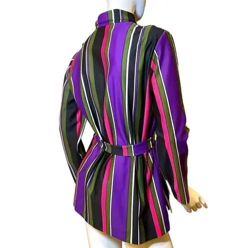 Vintage 70s Striped V Neck Long Sleeve Blouse Jacket Medium Purple