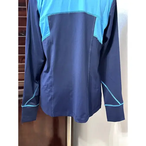 Natori Womens Track Jacket Blue Color Block Long Sleeve Activewear Zipper M