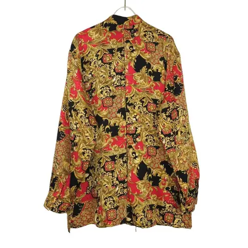 Tess Vintage Blouse Gold Black and Red Regal Button Down Blouse Large Gaudy Glam
