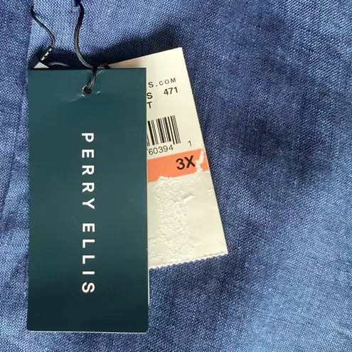 Perry Ellis 100% Linen Blue Button Down Shirt Women’s 3X NWT