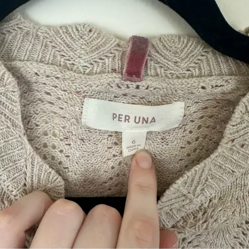 Per Una Oatmeal Tan Scalloped Neck Crochet Knit Sweater Size 6