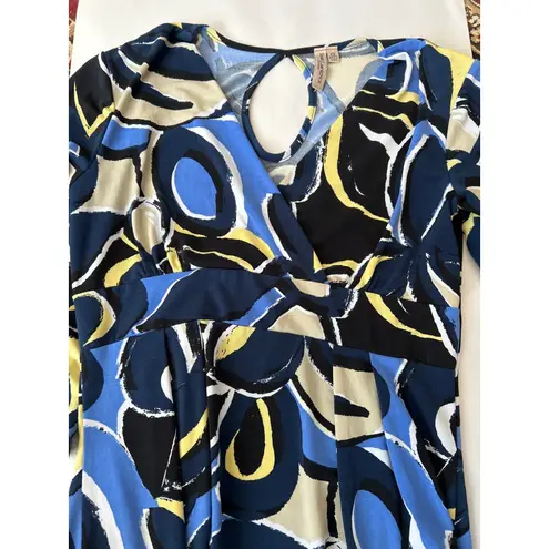 Susan Lawrence Petite Women's Abstract Print V-Neck Babydoll 3/4 Sleeve Top PS