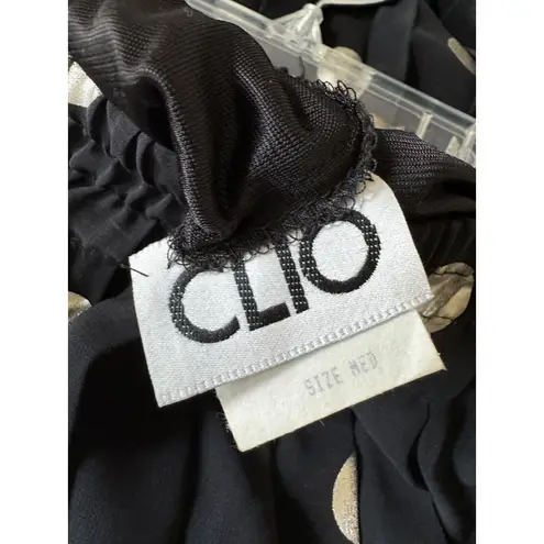 Vtg 90s CLIO Black Gold Pleated Polka Dot Maxi Long Skirt Women’s Size M Medium